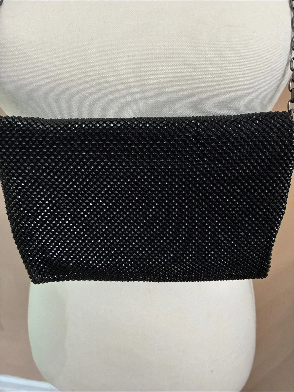 Whiting & Davis Black Mesh Chain Shoulder Clutch